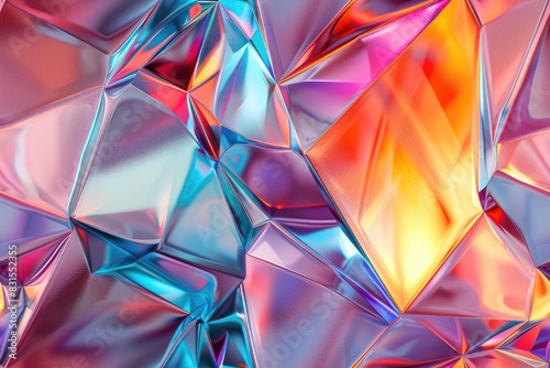 Abstract iridescent background with geometric shapes and vibrant colors. photo