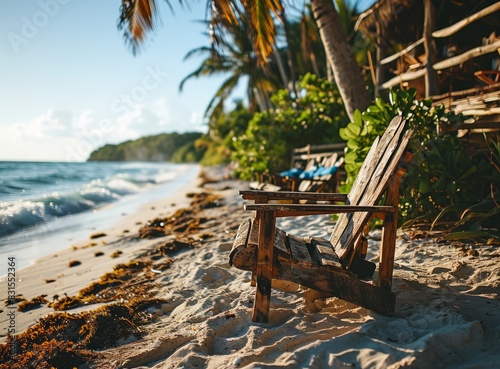 Wooden bench on the beach w...