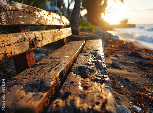 Wooden bench on the beach w...