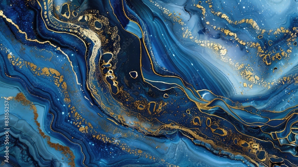 Marble background in blue and green color with gold texture glitter. beautiful blue oil painting with the addition of gold powder