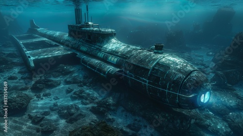 The titan Submarine in sea. Render 3d. Photoshop. 