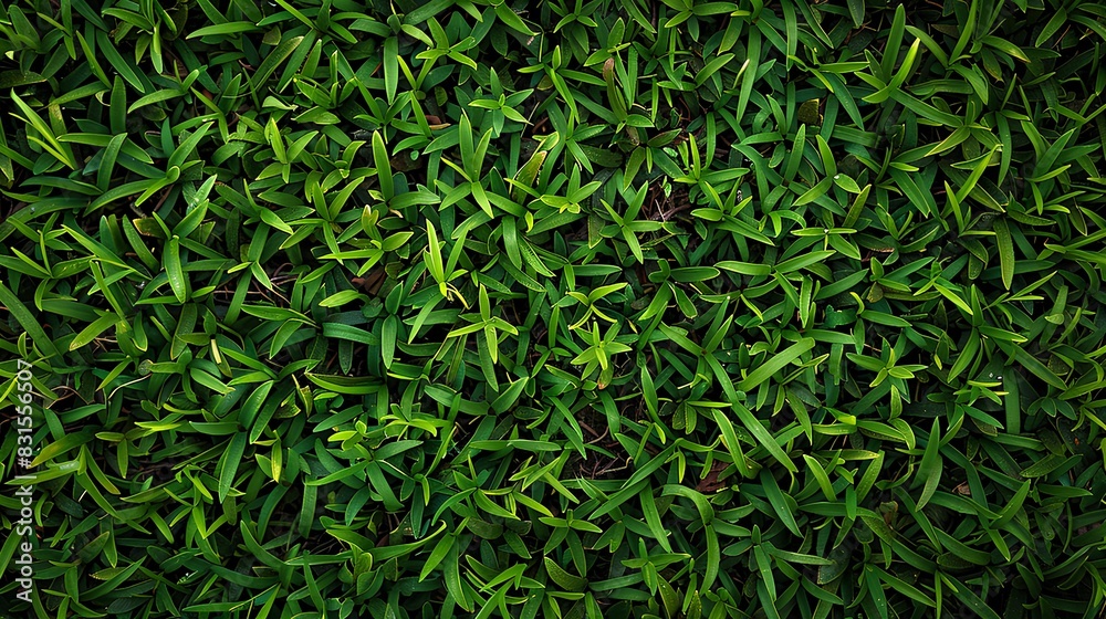 Green grass background, seamless texture of short blades, top view. Dark green, natural background. Top down view of the meadow with lush short plant in spring or summer season. Green grass background, seamless texture of short blades, top view. Dark green, natural background. Top down view of the meadow with lush short plant in spring or summer season.