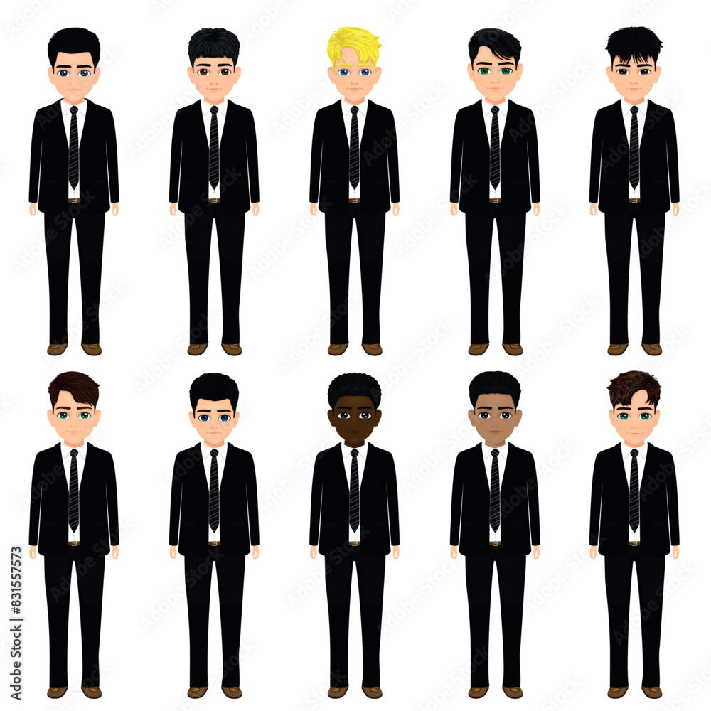Set of high school or middle school age male students in suits Set of high school or middle school age male students in suits