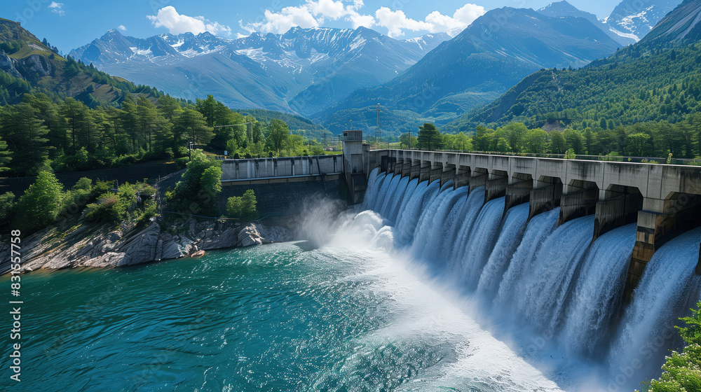 Scenic view of a hydroelectric dam in the mountains Scenic view of a hydroelectric dam in the mountains