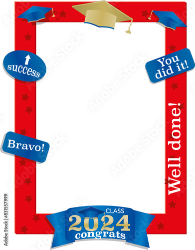 Class of 2024 graduate selfie frame in red and blue