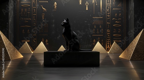 Egyptian asbstract background, goddess of Egypt Bastet, abstract golden background photo
