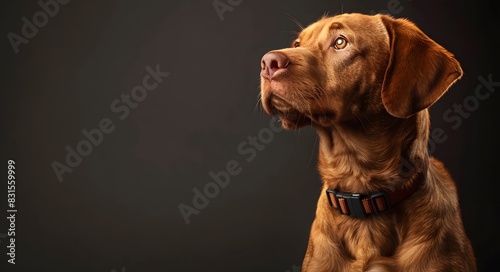 Portrait of an adorable Hungarian vizsla isolated on grey.