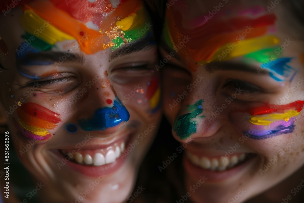 Obraz premium Close-Up of Smiling Faces with Colorful Face Paint