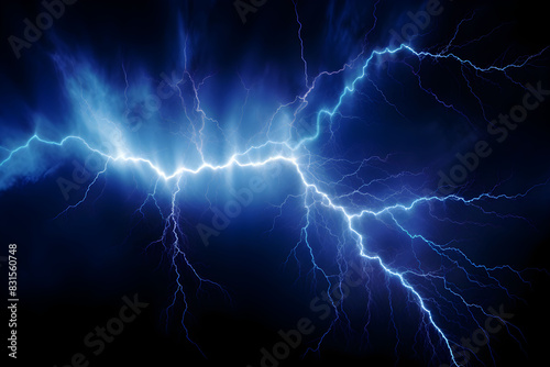 Dark blue background with intense lightning strikes