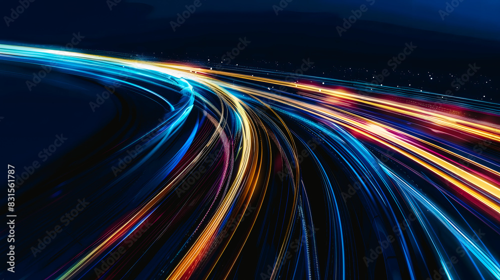 Obraz premium Traces lumineuses des voitures la nuit sur l'autoroute