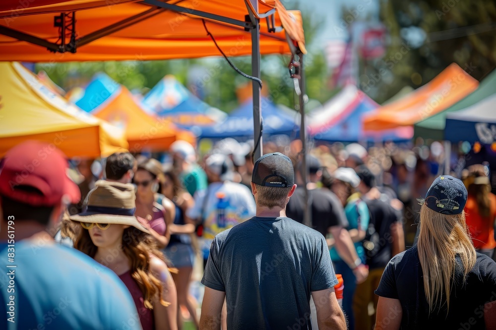 Craft beer festival with colorful tents, lively crowds, and a wide array of unique beers being sampled in a festive outdoor setting