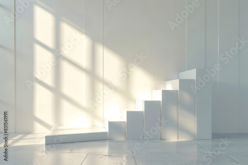 White space and sunlight creating shadows on minimalist geometric shapes