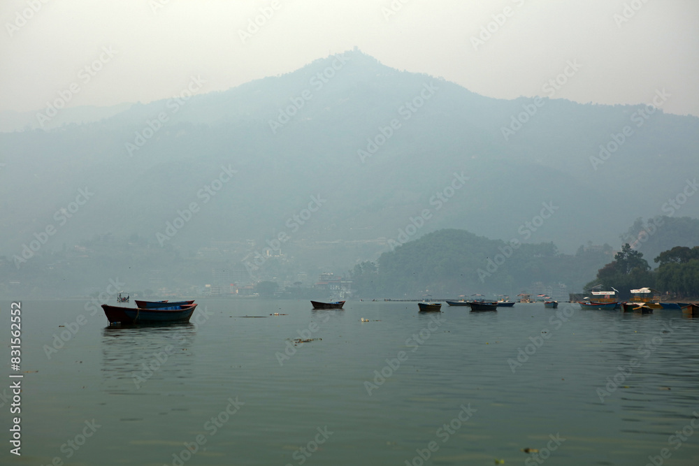 Landscape of Phewa Lake near Pokhara in Nepal Landscape of Phewa Lake near Pokhara in Nepal