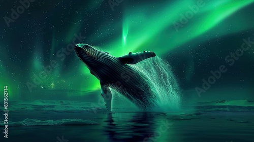 Breathtaking Aurora and Whale Breaching Scene
