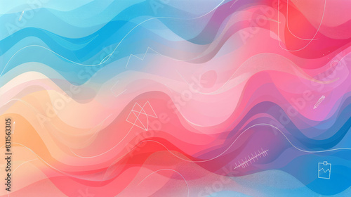  modern, minimalist education background featuring gradient waves in soft, contemporary colour schemes such as pastel blues and pinks. Integrate subtle, abstract icons of school supplies  photo