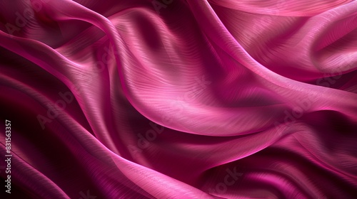 A soft, flowing fabric of deep pink silk with subtle folds and ripples. The background is dark purple to create contrast. A dreamy atmosphere that evokes romance or luxury.
