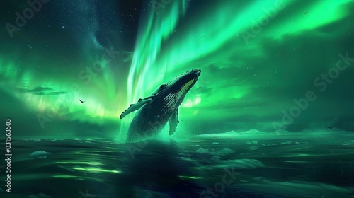 Whale Breaching Against a Dreamy Aurora Backdrop © Ahmad-Muslimin