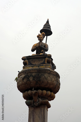 Statue of King Bhupatindra Malla at Bhaktapur Durbar Square, Bhaktapur, Nepal photo