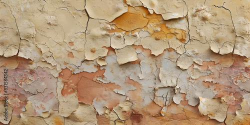 Traditional house wall texture in brown beige sandy color a close up of a wall with peeling paint.