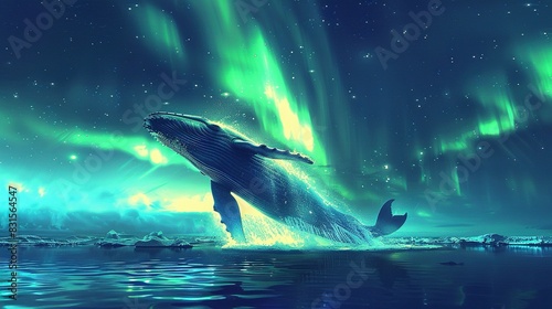Whale Breach with Breathtaking Dreamy Aurora
