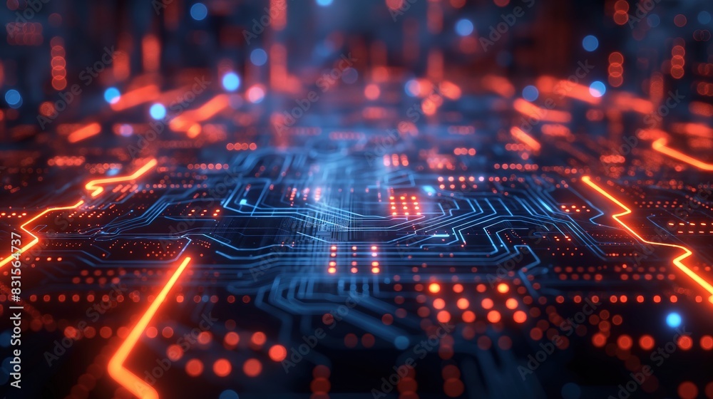 Futuristic Circuit Board with Glowing Lights Futuristic Circuit Board with Glowing Lights