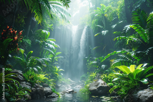 A lush rainforest teeming with exotic flora and fauna, offering opportunities for wildlife spotting and adventure. Concept of biodiversity and ecological wonder. Generative Ai.