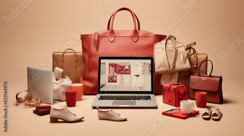 Illustration of a personalized online shopping experience, with a laptop and shopping items in the background.