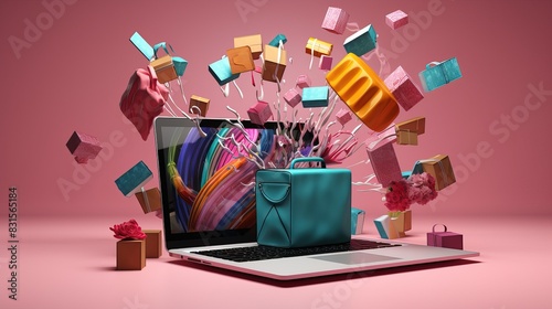 Illustration of a personalized online shopping experience, with a laptop and shopping items in the background.