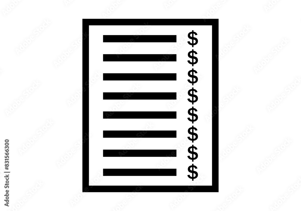 Icono negro de ticket o recibo de la compra en dolares Icono negro de ticket o recibo de la compra en dolares