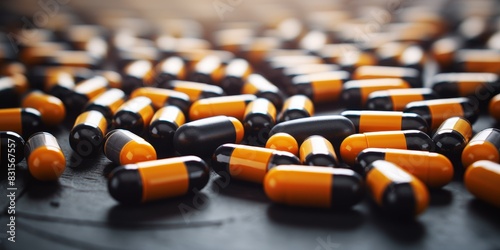 antibiotic capsule pills on white background. Pile of antibiotic drug Generative AI photo
