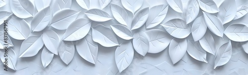 White geometric floral leaves 3d tiles wall texture background illustration banner panorama photo