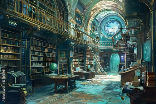 A depiction of a mythical library where books are replaced with modern gadgets