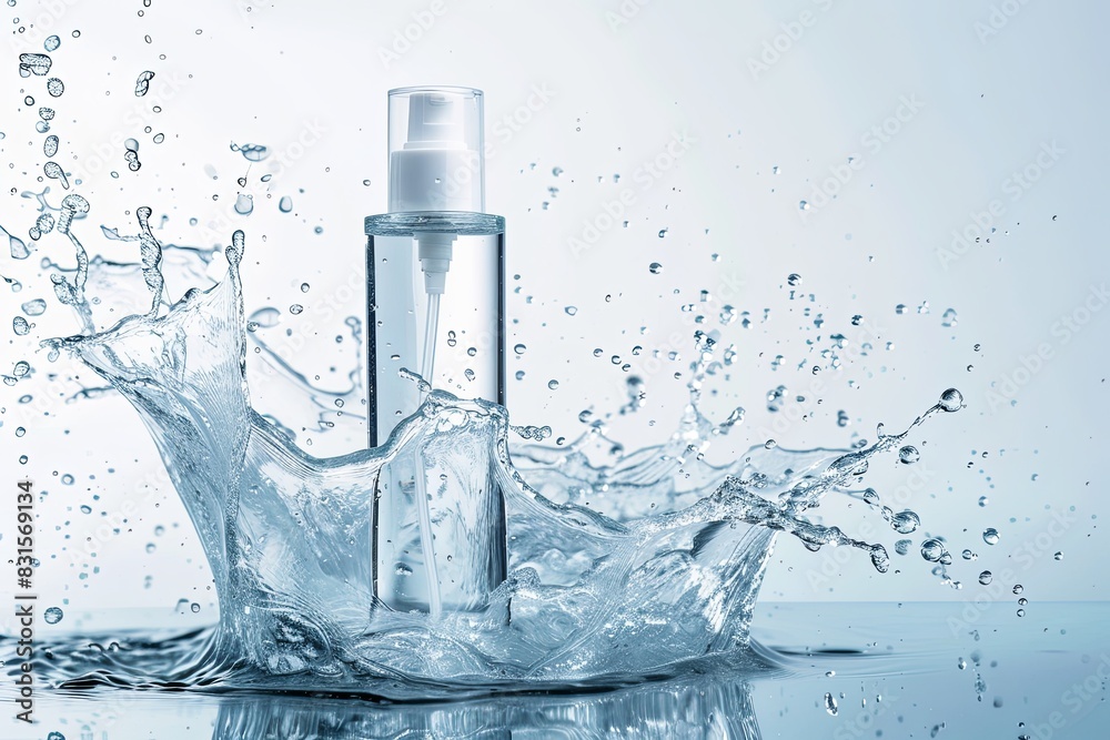 Splashing Water Around a Bottle of Skincare Mockup.. Mockup Concept Splashing Water Around a Bottle of Skincare Mockup.. Mockup Concept