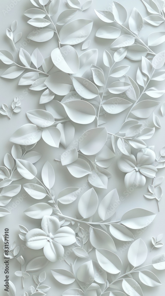 White geometric floral leaves 3d tiles wall texture background illustration banner panorama