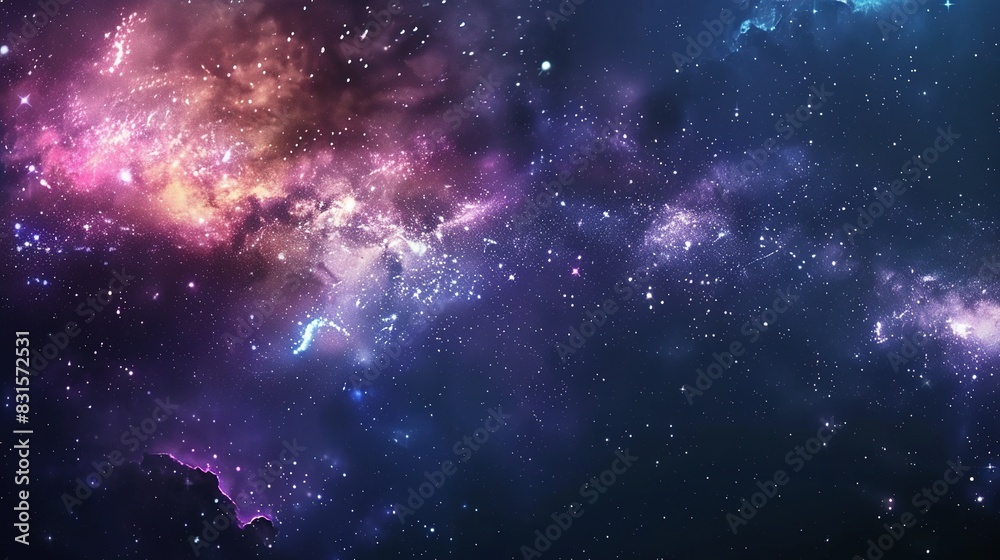 Star-Filled Space Panorama: Universe with Galaxies and Nebulae