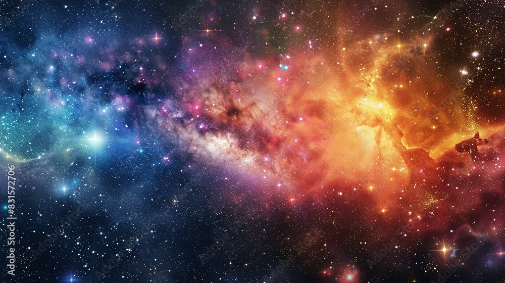 Naklejka premium Star-Filled Space Panorama: Universe with Galaxies and Nebulae