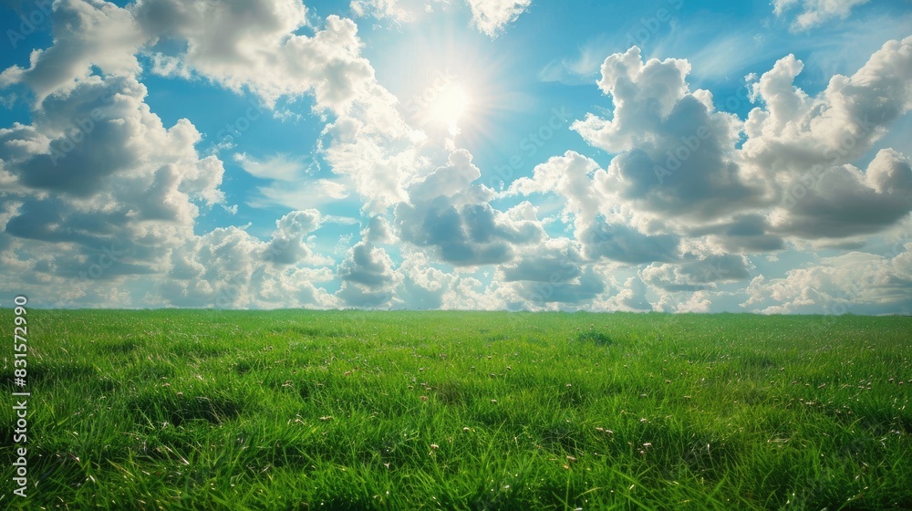 Grassy field under a sky filled with fluffy clouds Grassy field under a sky filled with fluffy clouds