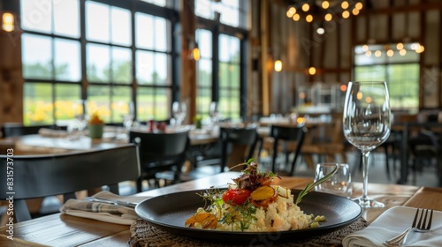 Farm-to-Table Dining Delight  Locally Sourced Dish in Rustic Setting with Fresh Ingredients