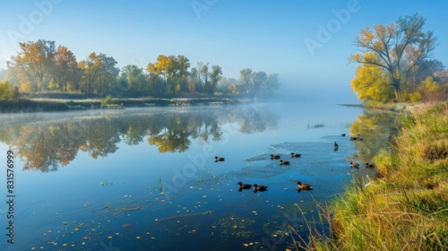 Wallpaper Mural Morning landscape in early autumn on the Mirror river with ducks Torontodigital.ca
