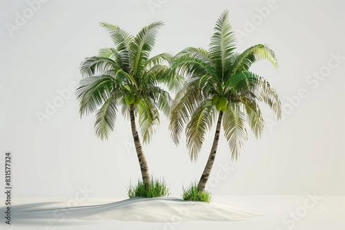 Summer Beach Day 3D renders two slightly curved growing palm trees. white background © Barbara Taylor