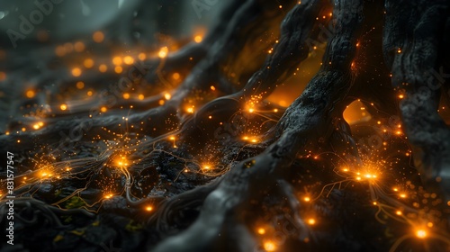 Bioluminescent Fungi Radiate with Inner Light Through an Entangled Mycelium Network photo
