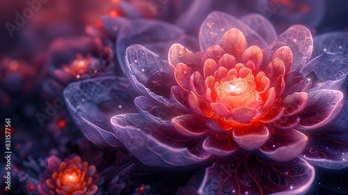 Psychedelic Fractal Geometry Unfurling as a ThousandPetalled Lotus Flower photo