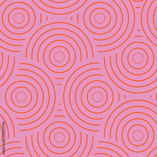 vintage line art abstract orange circles seamless pattern on pink background. For wallpaper  home d  cor and textile