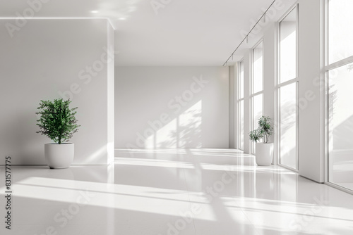 A large  empty room with white walls and white floors