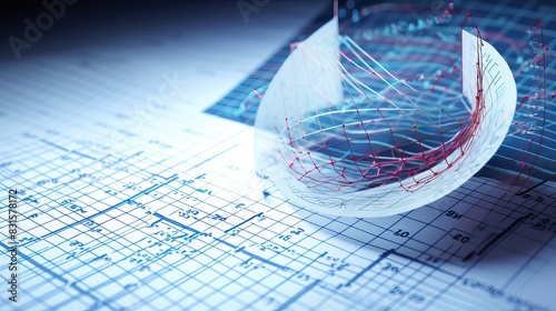 Illustrative design of mathematical modeling in engineering exploration, with a background of paper and stationery