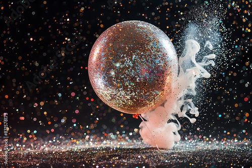 A high-speed capture of a balloon filled with glitter popping