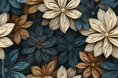 3D floral seamless pattern with harmonious colors, ready for full-print pattern design photo