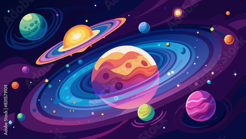 Galaxia con planetas y espacio estrellado