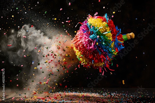 A high-speed photograph of a pinata bursting open, candy scattering photo