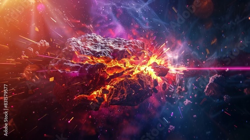 Space abstract background, burning comet, flash, laser through the stone, bright colors © Ahmad-Muslimin